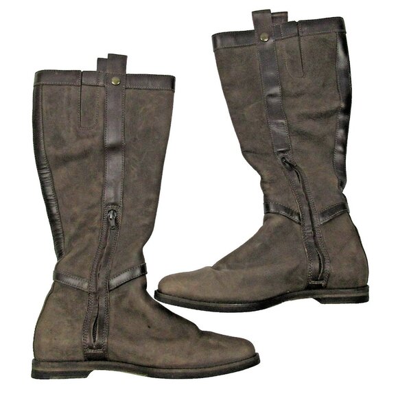 Cole Haan Riding Boots Size 6.5 Brown Nubuck Leather Tall Knee Buckle Harness - Picture 2 of 5